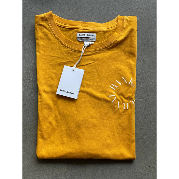 Banks Journal Sphere Classic Tee Mens Small Saffron Yellow 100% Organic NWT - Picture 8 of 8